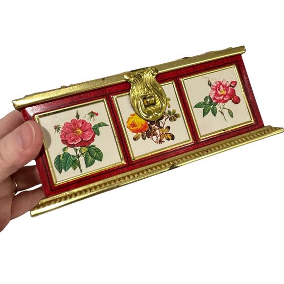 Linette candy cookie tin box hinged lid camel back floral mini chest multicolor - Picture 6 of 9